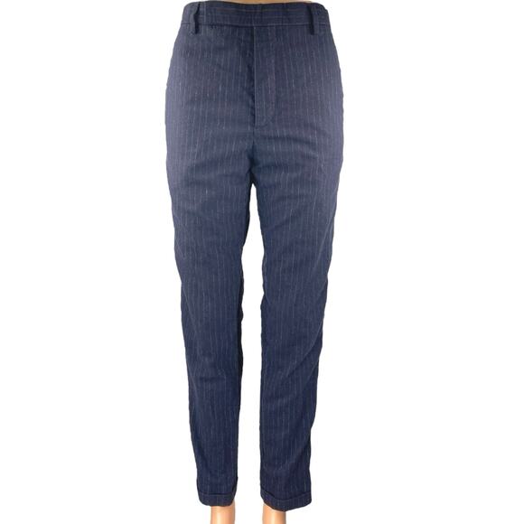 Carven Men's Blue Pinstriped Straight Leg Slim Fit Trousers Suit Dress Pants 38 - Picture 1 of 5